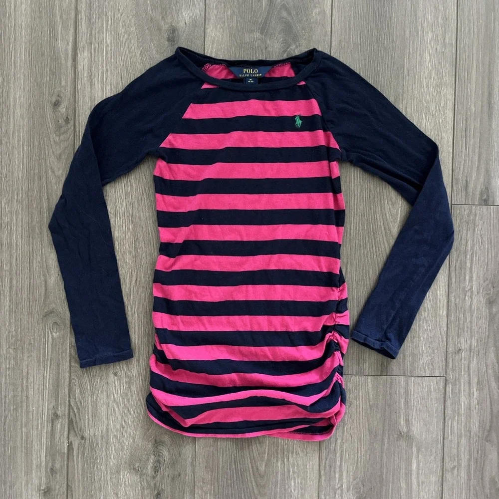 Polo Ralph Lauren Long Sleeve Shirt Girls M (8-10) Blue/Pink Embroidered Logo